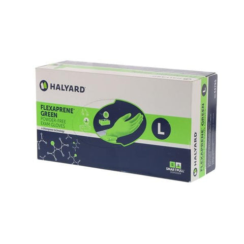 O & M Halyard Gloves Chloroprene Flexaprene Green Latex-Free Powder-Free Large NS Green 200/Bx, 10 BX/CA - 44795