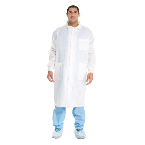 O & M Halyard Lab Coat Universal Precautions Disposable 3 Layer SMS Large White 25/Ca - 10042