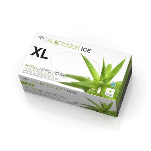 Medline Industries Inc Gloves Exam Aloetouch Ice Powder-Free Nitrile Latex-Free 9.5 in XL Green 180/Bx, 10 BX/CA - MDS195287