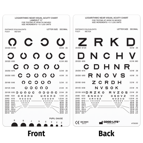 SLOAN LETTER & LANDOLT C NEAR VISION CARD