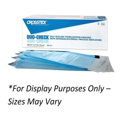 Crosstex International Pouch Sterilization Duo Check 2.25 in x 4 in Blue Tint No Md frm Ltx 200/Bx, 20 BX/CA - SCXX