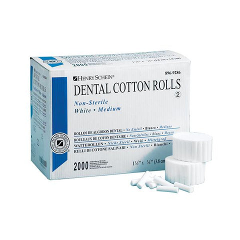 Henry Schein Inc. Cotton Roll Premium Medium Size 2 Non Sterile 0.375 In 1.5 In 2000/Bx, 12 BX/CA - 8969286