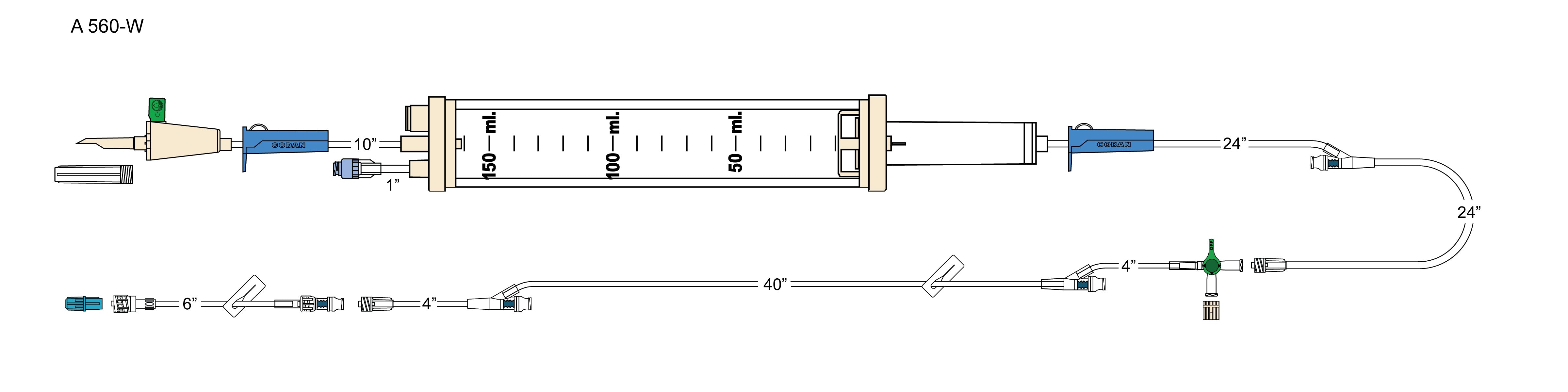 CODAN Vented 60Drop Burette Set, (3) roller clamps, (3) swabable Ysi