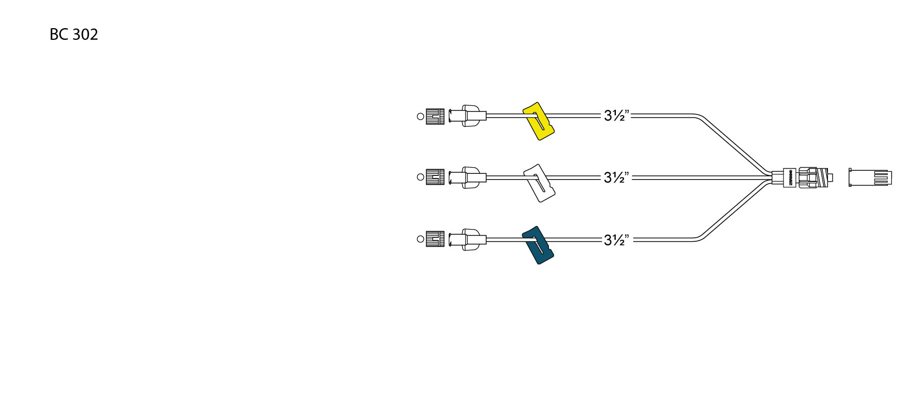 CODAN Trifurcated MiniBore Extension Set, (3) female luer-locks, (3) c ...