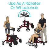 WHEELCHAIR ROLLATOR HYBRID, ALUMINUM, BLUE, 300LBS