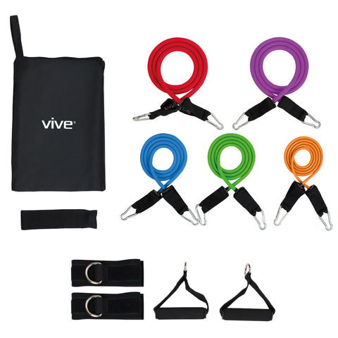 TUBE RESISTANCE BANDS, METAL CLIPS, HANDLES/LOOPS, DOOR ANCHOR, 11 PC - RHB1029
