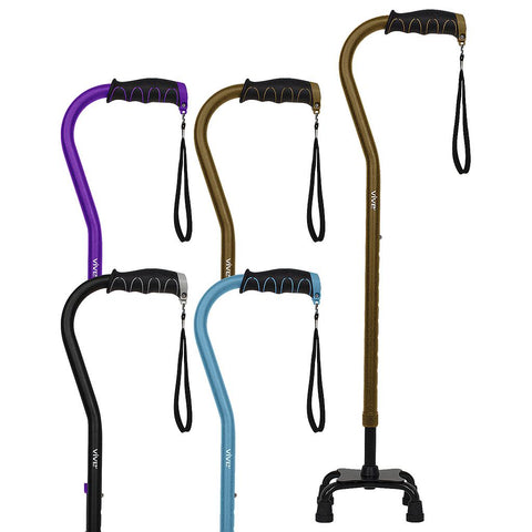 QUAD CANE, 28"-37" HEIGHT, REVERSIBLE 4-PRONG BASE, BLACK