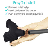 STANDING CANE TIP, REPLACEMENT 0.75" TIP, NONMARKING QUAD TIP, BLACK - MOB1013BLK